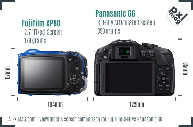 Fujifilm XP80 vs Panasonic G6 Screen and Viewfinder comparison