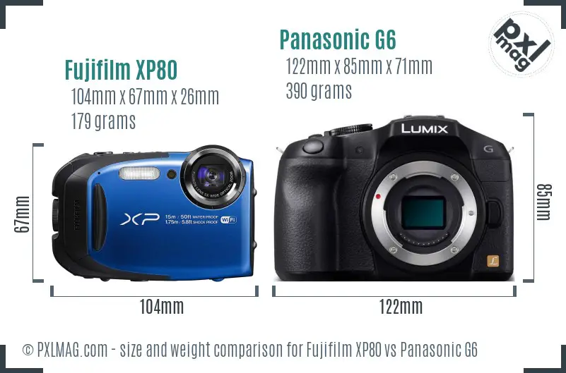 Fujifilm XP80 vs Panasonic G6 size comparison