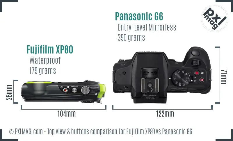 Fujifilm XP80 vs Panasonic G6 top view buttons comparison