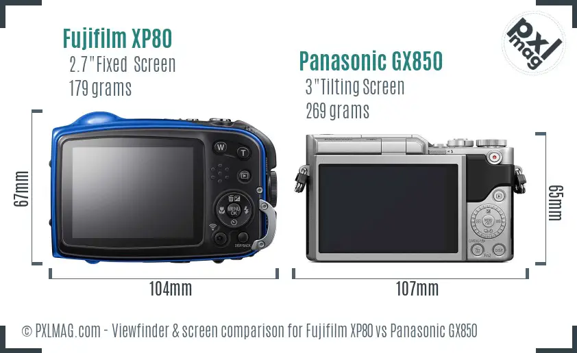 Fujifilm XP80 vs Panasonic GX850 Screen and Viewfinder comparison