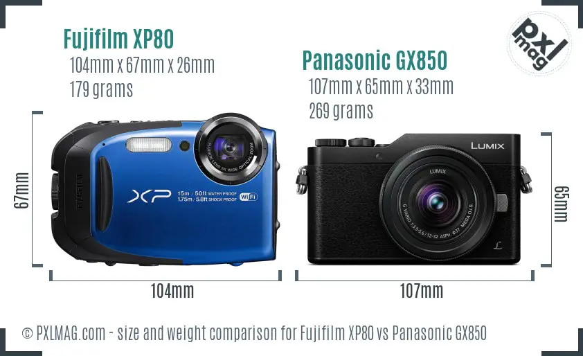 Fujifilm XP80 vs Panasonic GX850 size comparison