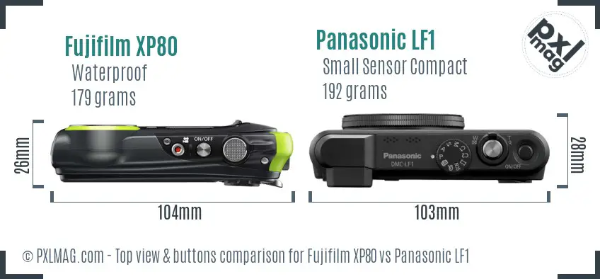 Fujifilm XP80 vs Panasonic LF1 top view buttons comparison