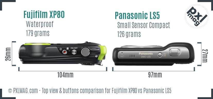 Fujifilm XP80 vs Panasonic LS5 top view buttons comparison