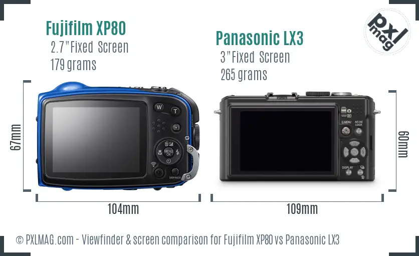 Fujifilm XP80 vs Panasonic LX3 Screen and Viewfinder comparison