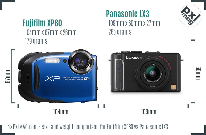 Fujifilm XP80 vs Panasonic LX3 size comparison