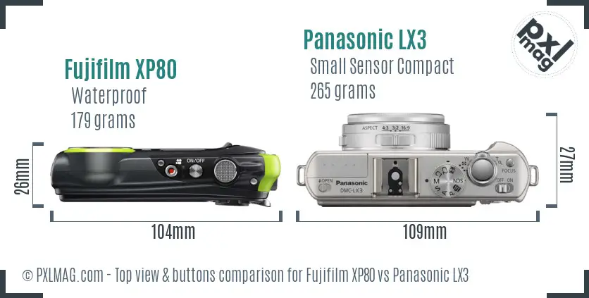 Fujifilm XP80 vs Panasonic LX3 top view buttons comparison