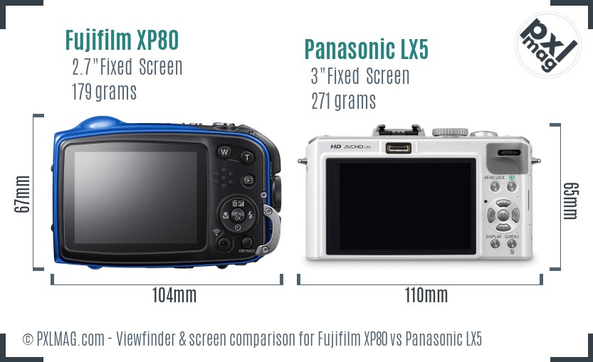 Fujifilm XP80 vs Panasonic LX5 Screen and Viewfinder comparison