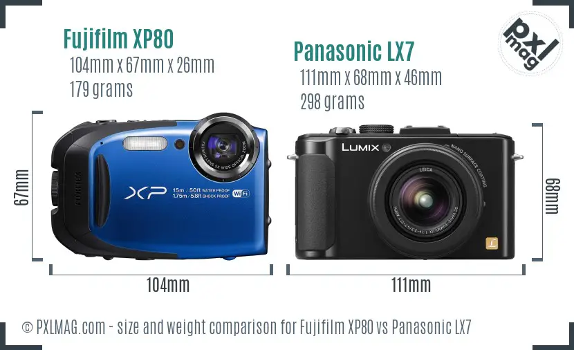 Fujifilm XP80 vs Panasonic LX7 size comparison