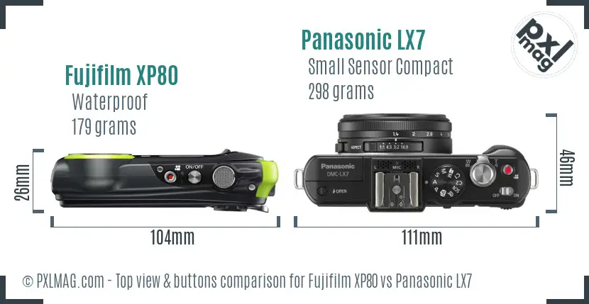 Fujifilm XP80 vs Panasonic LX7 top view buttons comparison