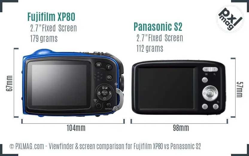 Fujifilm XP80 vs Panasonic S2 Screen and Viewfinder comparison
