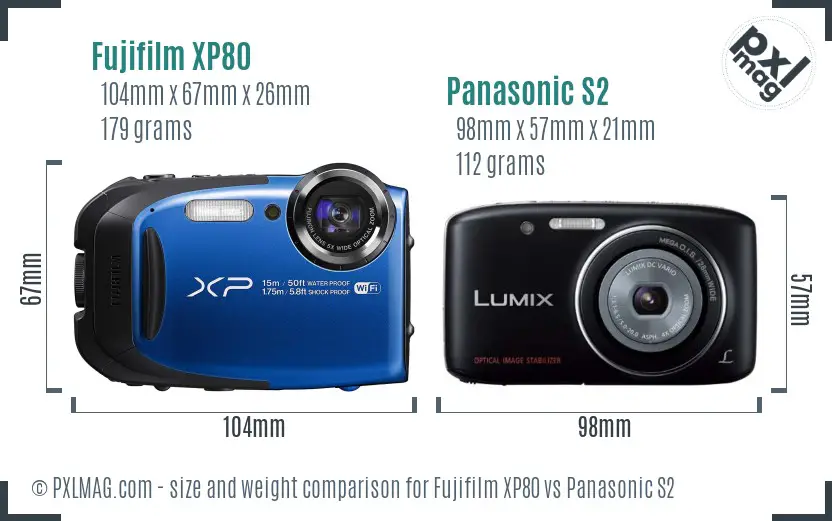 Fujifilm XP80 vs Panasonic S2 size comparison