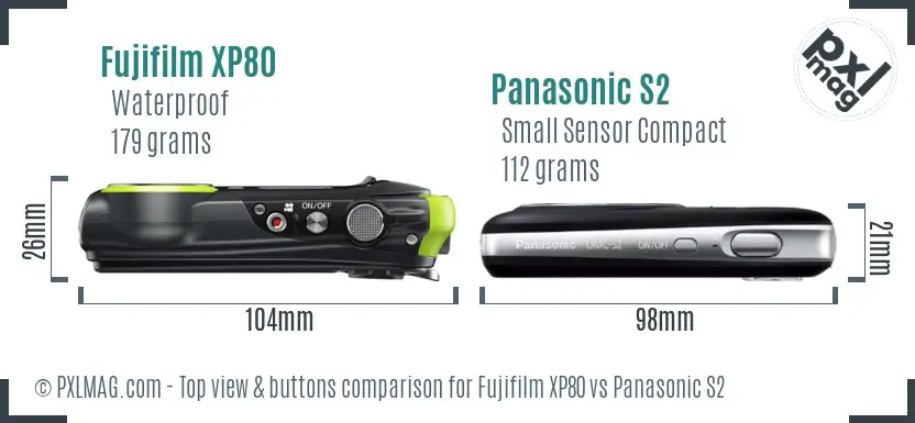 Fujifilm XP80 vs Panasonic S2 top view buttons comparison
