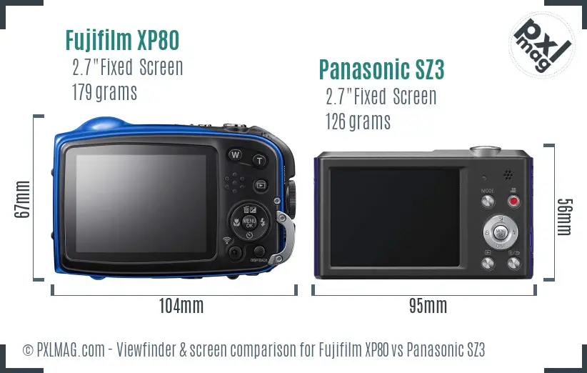 Fujifilm XP80 vs Panasonic SZ3 Screen and Viewfinder comparison
