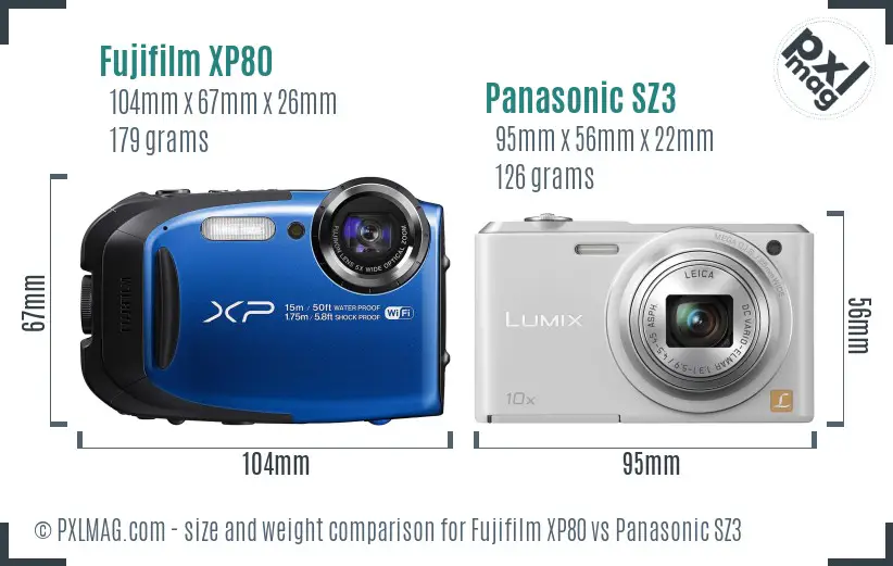 Fujifilm XP80 vs Panasonic SZ3 size comparison