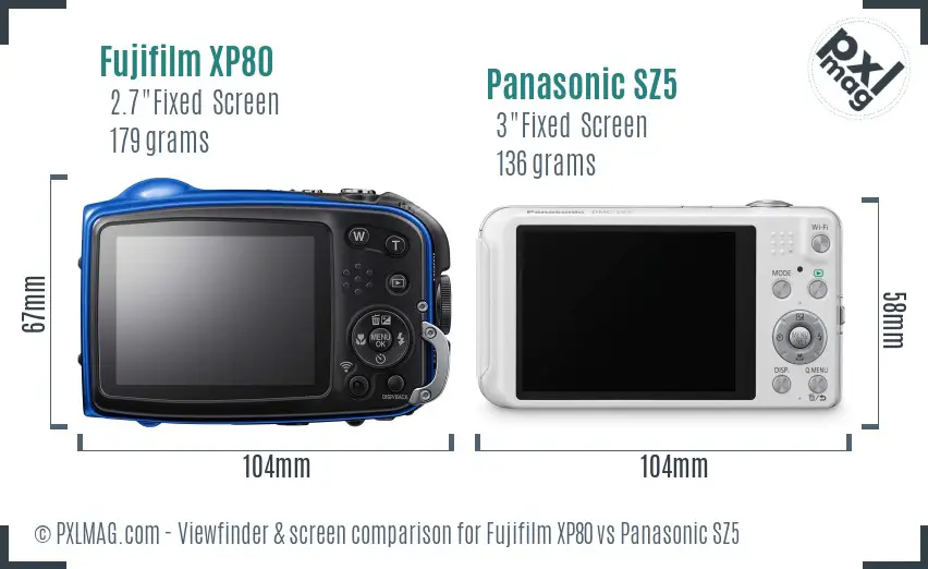 Fujifilm XP80 vs Panasonic SZ5 Screen and Viewfinder comparison