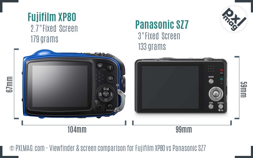 Fujifilm XP80 vs Panasonic SZ7 Screen and Viewfinder comparison