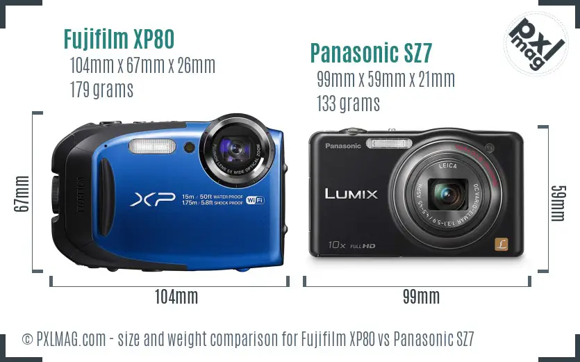 Fujifilm XP80 vs Panasonic SZ7 size comparison