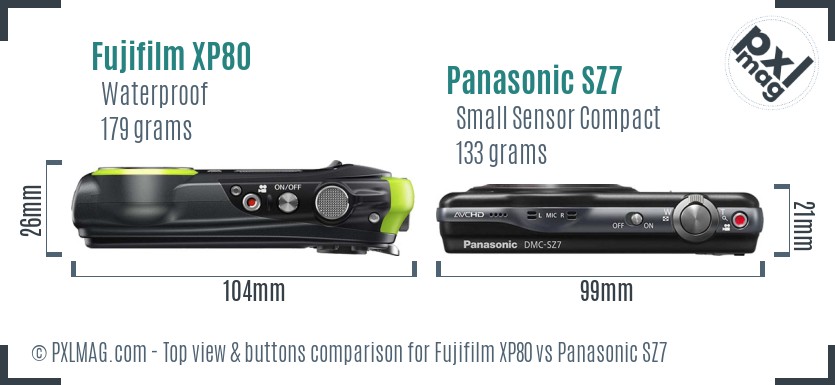 Fujifilm XP80 vs Panasonic SZ7 top view buttons comparison