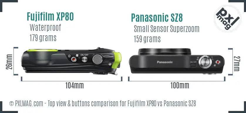 Fujifilm XP80 vs Panasonic SZ8 top view buttons comparison