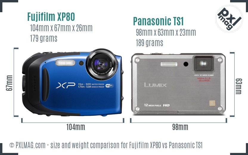 Fujifilm XP80 vs Panasonic TS1 size comparison