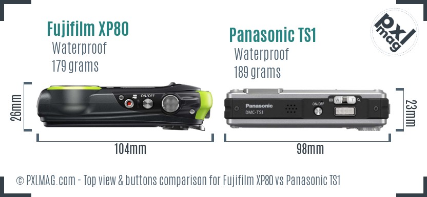 Fujifilm XP80 vs Panasonic TS1 top view buttons comparison