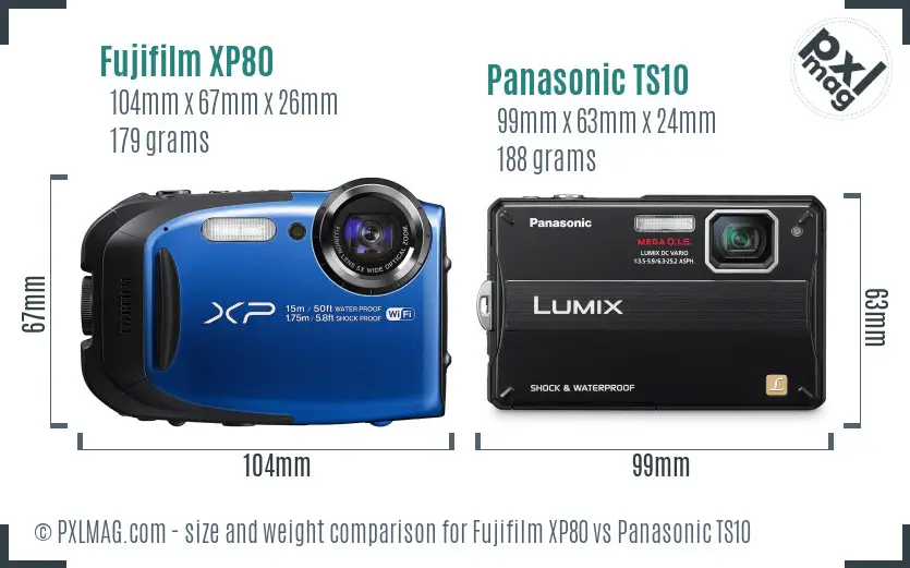 Fujifilm XP80 vs Panasonic TS10 size comparison