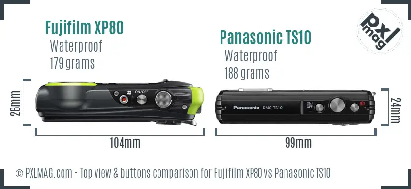 Fujifilm XP80 vs Panasonic TS10 top view buttons comparison