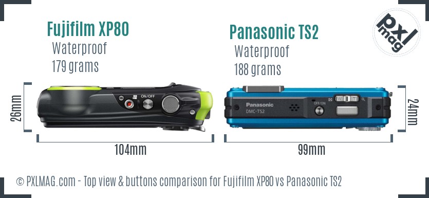 Fujifilm XP80 vs Panasonic TS2 top view buttons comparison