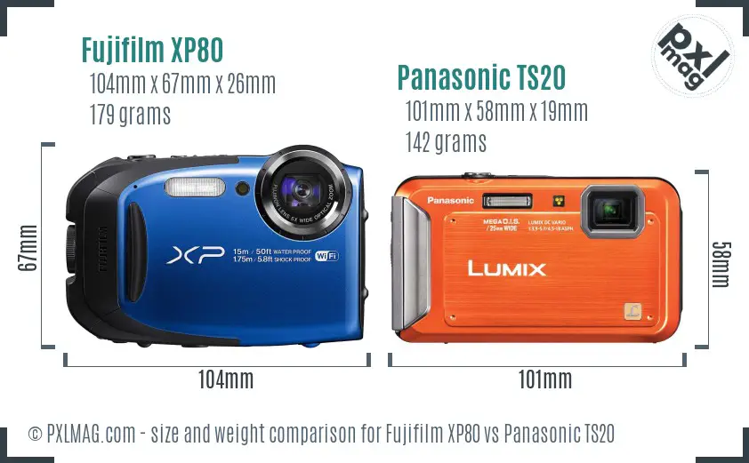 Fujifilm XP80 vs Panasonic TS20 size comparison