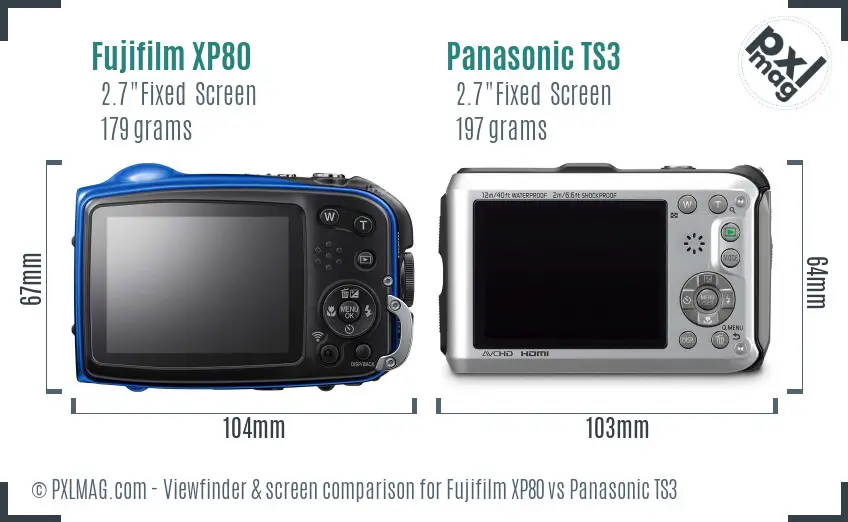 Fujifilm XP80 vs Panasonic TS3 Screen and Viewfinder comparison