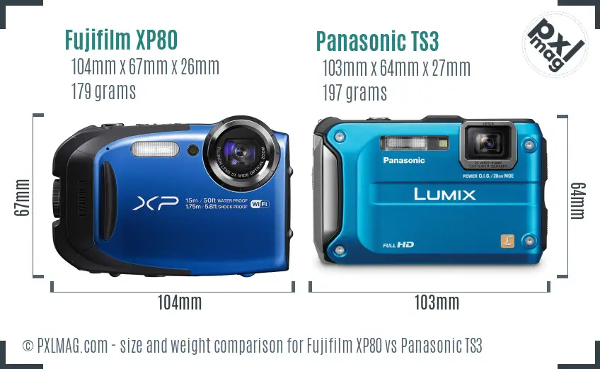 Fujifilm XP80 vs Panasonic TS3 size comparison