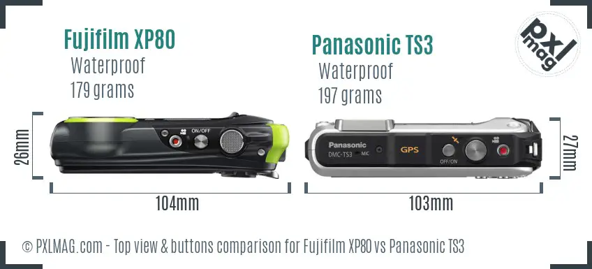 Fujifilm XP80 vs Panasonic TS3 top view buttons comparison