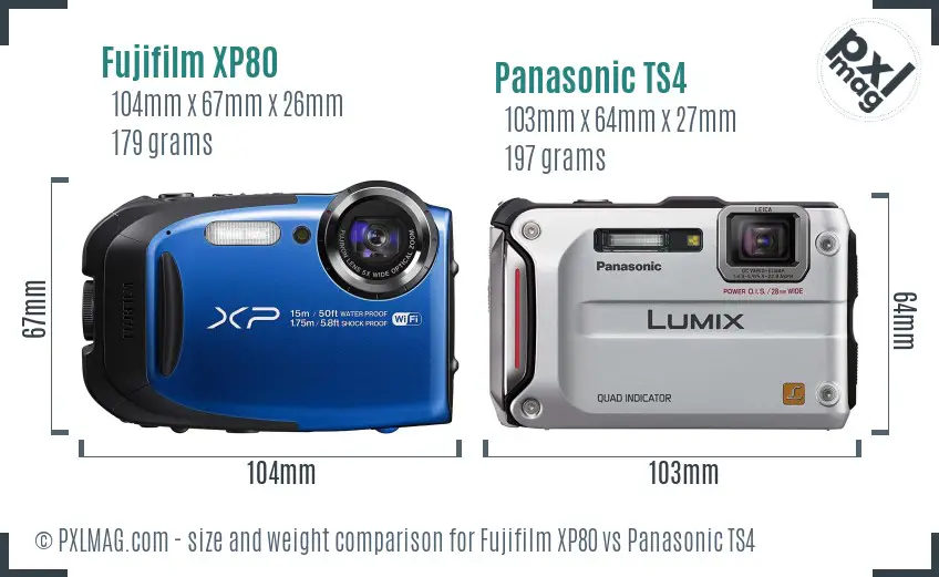 Fujifilm XP80 vs Panasonic TS4 size comparison