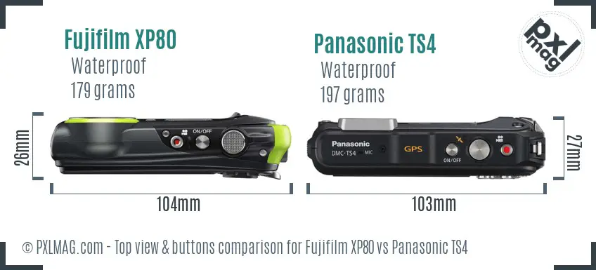 Fujifilm XP80 vs Panasonic TS4 top view buttons comparison