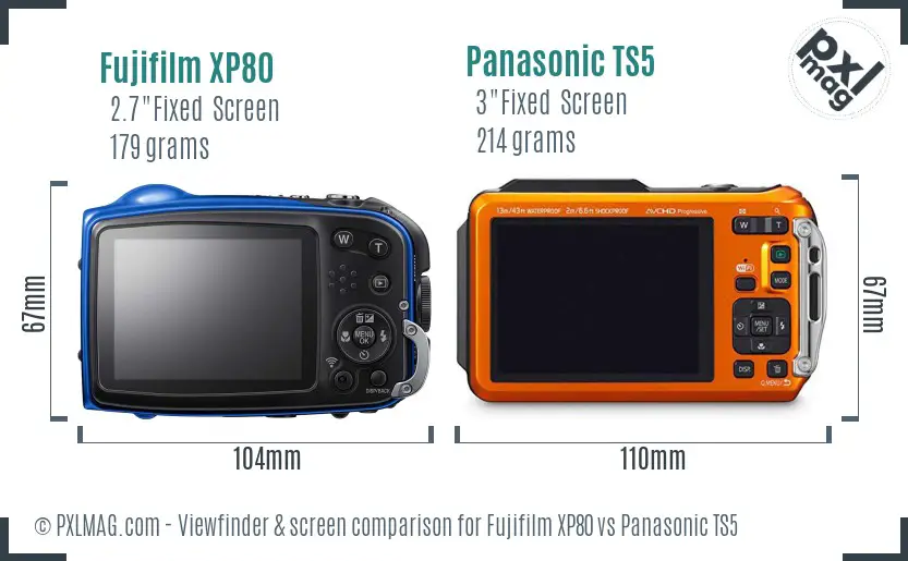 Fujifilm XP80 vs Panasonic TS5 Screen and Viewfinder comparison