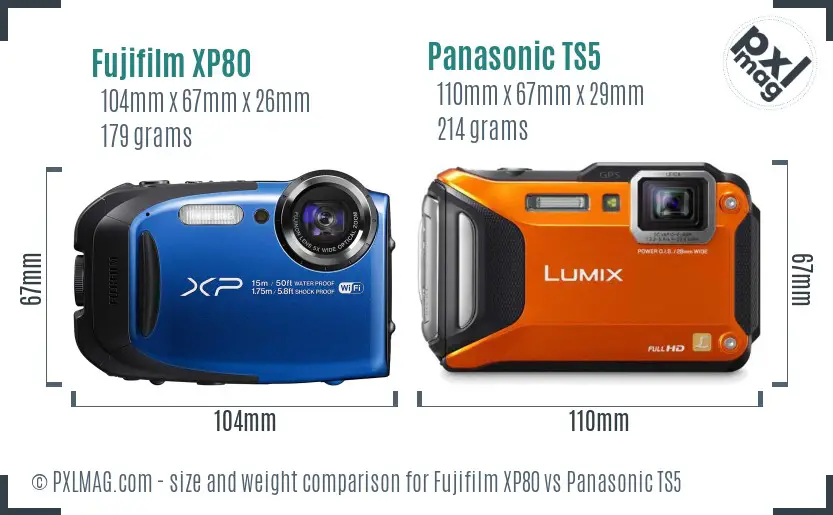 Fujifilm XP80 vs Panasonic TS5 size comparison