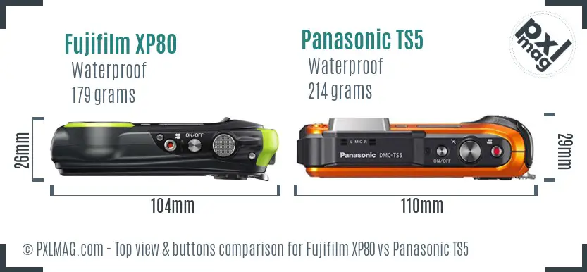 Fujifilm XP80 vs Panasonic TS5 top view buttons comparison
