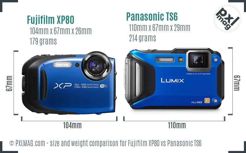 Fujifilm XP80 vs Panasonic TS6 size comparison