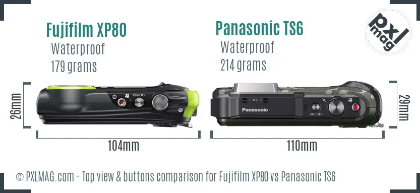 Fujifilm XP80 vs Panasonic TS6 top view buttons comparison