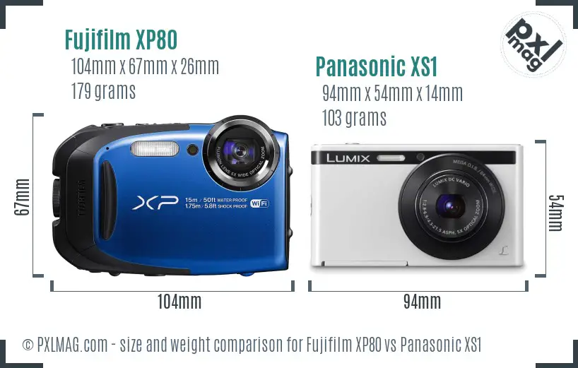 Fujifilm XP80 vs Panasonic XS1 size comparison