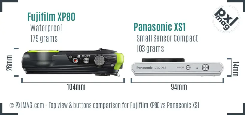 Fujifilm XP80 vs Panasonic XS1 top view buttons comparison