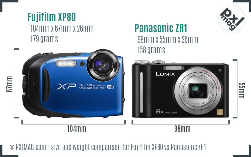 Fujifilm XP80 vs Panasonic ZR1 size comparison