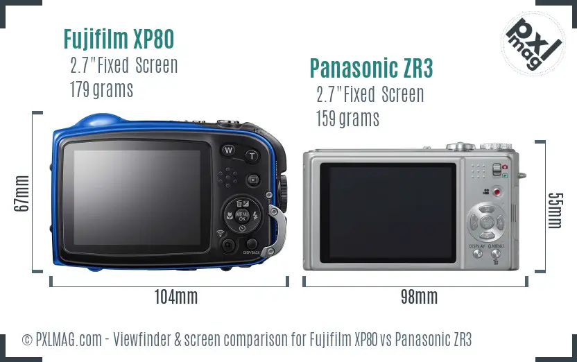 Fujifilm XP80 vs Panasonic ZR3 Screen and Viewfinder comparison