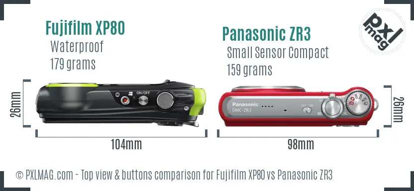Fujifilm XP80 vs Panasonic ZR3 top view buttons comparison