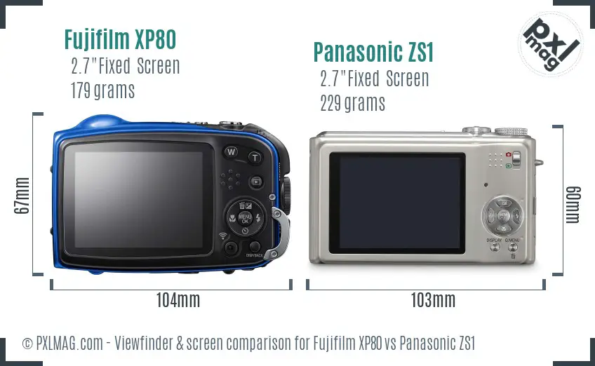 Fujifilm XP80 vs Panasonic ZS1 Screen and Viewfinder comparison