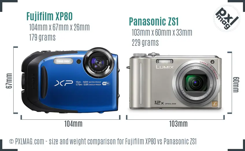 Fujifilm XP80 vs Panasonic ZS1 size comparison