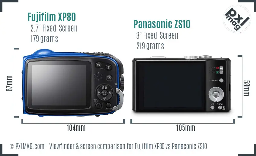 Fujifilm XP80 vs Panasonic ZS10 Screen and Viewfinder comparison