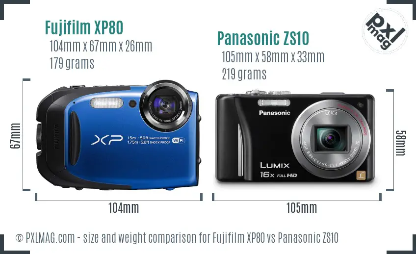 Fujifilm XP80 vs Panasonic ZS10 size comparison