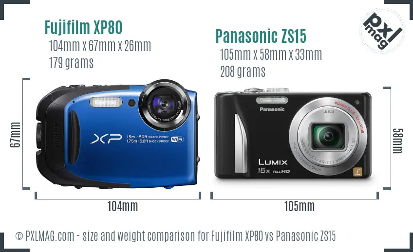 Fujifilm XP80 vs Panasonic ZS15 size comparison Fujifilm XP80 vs Panasonic ZS15 size comparison