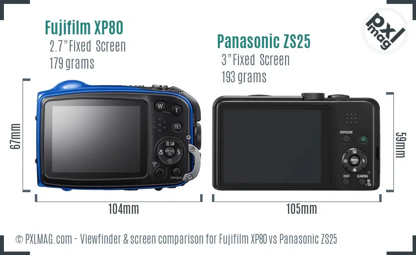 Fujifilm XP80 vs Panasonic ZS25 Screen and Viewfinder comparison